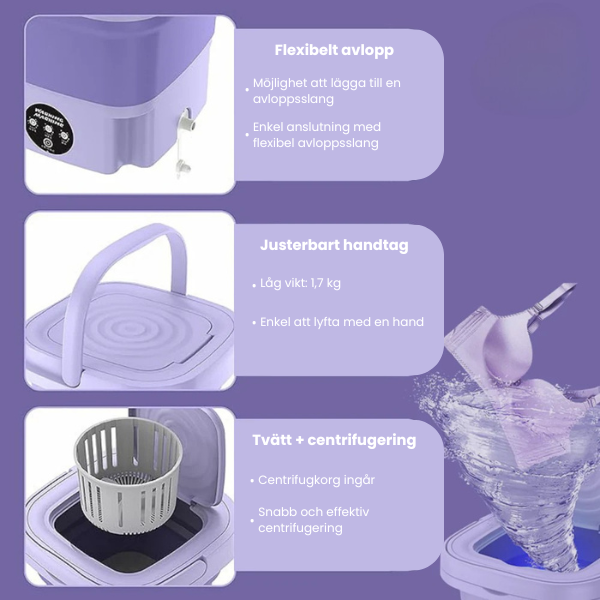 Hopfällbar mini-tvättmaskin