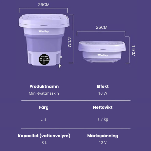 Hopfällbar mini-tvättmaskin